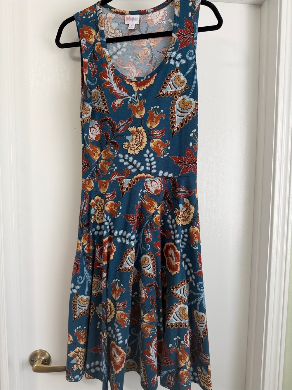LuLaRoe Nicki Sleeveless Teal Floral Fit & Flare Dress Medium M
